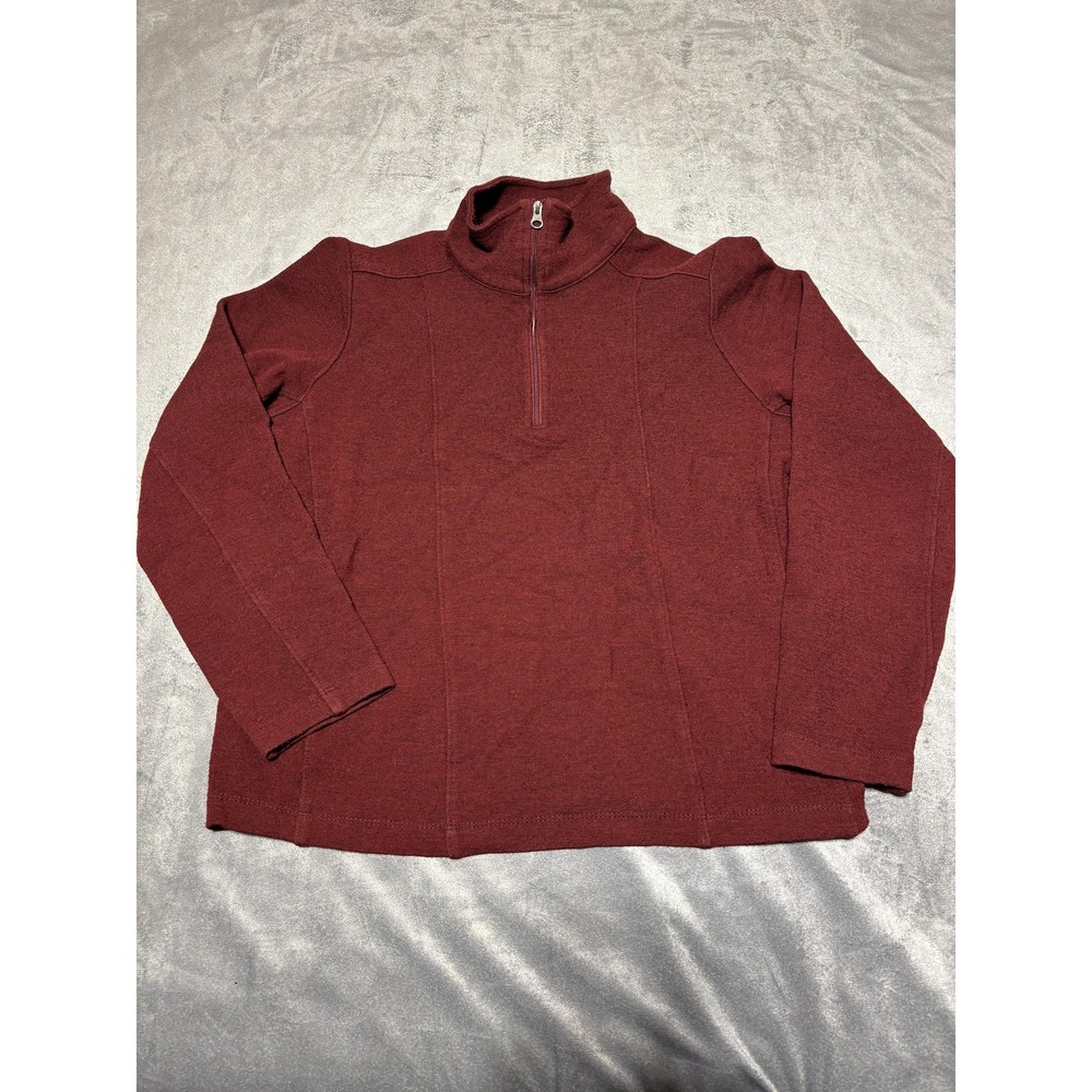 Ibex Womens Small Red Merino Wool 1/4 Zip Mock Neck Sweater Pullover